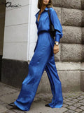Fashion Women Two-piece Pant Sets Streetwear Leisure Lapel Long Shirt and Wide Leg Pants Suits Casual Loose Oversize