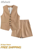 2023 Women Summer 2 pieces sets Fashion Solid Linen Vests Coats and Shorts Female Linen Casual Street Two Suits Clothing-Outfit