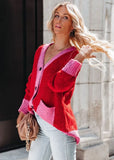 Winter Contrast Color V-Neck Sweater Coat with