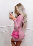 Romantic V-neck Full Sleeves Solid Pleated Mini Club