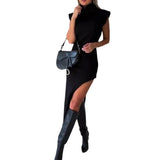 Woherb 2023 New Pile Pile Collar Design Sense Flying Sleeve Fashion Slit Sexy Dress-Outfit