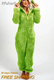 Women Overall Homewear Warm Fleece Hooded High Waist Autumn Winter Solid Color Jumpsuit Pants Jumpsuits Pajama-Outfit