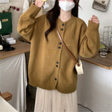 Woherb Autumn And Winter New Loose Casual Lazy Wind Sweater Coat Women's Large Size Round Collar Soft Waxy Knit Cardigan Jacket-Outfit