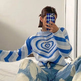 Knitting Sweaters 90s Vintage Heart Print Long Sleeve Pullovers Y2K Aesthetic Jumpers Women Autumn Winter Knitwear-Outfit