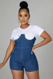 Jeans Blue With White Up Short Sleeve Denim