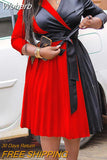 Patchwork African Dresses for Women 2023 Summer Lace up Casual Dress Sexy Red Evening Party Robe Femmes African Clothes-Outfit
