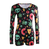 Sexy Women Bodysuit Long Sleeve Deep V Neck Bodycon Stretch Leotard Crop Top Button Short Romper Pajamas Women Jumpsuit