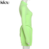 Kliou Knitted Stitching Mini Dress Women Hipster Skinny Three-Dimensional Decoration Bodycon Long Sleeve Turtleneck