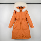 Large Natural Raccoon Fur Hooded Long Down Coat Women Winter 90% Duck Down Parkas Female Thickness Sash Tie Up Jackets-Outfit