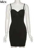 Kliou Solid Spahgetti Strap Mini Dress Women Sexy Camisole Body-Shaping Cleavage Hip Skirt Midnight Style Female Party Clubwear 1028-0-Outfit