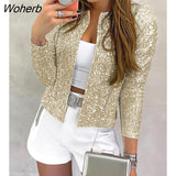 Spring Women Solid Open Front Sequin Coat Office Lady Outfits Casual Skinny Jacket Female 2022 Spring Long Sleeve Coats-Outfit