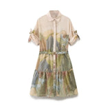 Summer Women's Wear New Lapel Color Printing With Belt Short Dress 2183057-Outfit