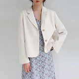 Single-Breasted Blazers Women 2023 Korean Fashion Long Sleeve Blazer Jacket Ladies Casual Temperament Cropped Suit Coat-Outfit