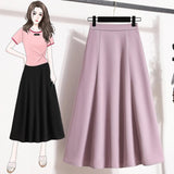 Woherb Plus Size Women's Wear New Summer High Waist Skirt In A Long Pendant Suit Half Skirt A-Line Skirt-Outfit