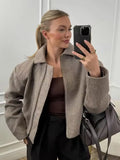 Fashion Casual Collar Short Soft Zipper Hair Coat Women
