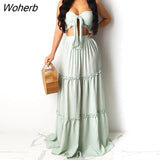 Sets Two Piece Dress Women Strapless Cami Top & High Waist Skirt Solid Chic Suit-Outfit