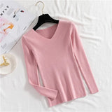 Sexy V Neck Women Pullover Sweater Fashion Autumn Winter Long Sleeve Knitted Jumper Top Casual Korean Slim Basic