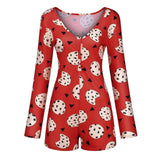 Sexy Women Bodysuit Long Sleeve Deep V Neck Bodycon Stretch Leotard Crop Top Button Short Romper Pajamas Women Jumpsuit