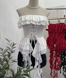 Shooting Hottie Belt Lotus Side Splicing Lace Bra Vest Word Shoulder Ribbon Short Coat