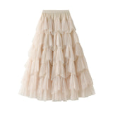 Skirt 2025 Autumn New Mesh Dress Design Half-Dress Net Yarn Splicing Ponpong Skirt