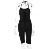 Ribbed Solid Slip Backless Sleeveless Bodycon V Neck Playsuit 2022 Sexy Slim Elegant Outfit Y2K Clothing