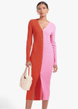 Contrast Color Commuting Button V Neck Long