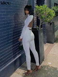 Kliou Backless Stretchy Sporty Rompers Womens Jumpsuit Long Sleeve Skinny Workout Active Wear Solid One Piece Overalls