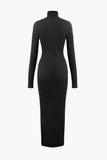 Color Wrap Ruched High Neck Long Sleeve Maxi