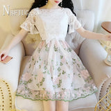 Summer Korean Lace Patchwork Embroidery Women Dress Slim Female Fairy