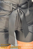 Women Black Pockets Sashes PU Leather High Waist Shorts With Belt Pants Shorts Sexy-Outfit