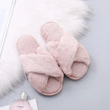 Fluffy Home Slippers Women Faux Fur Slippers Cozy Furry Slides Open Toe Slip on Soft Slippers House Floor Plush Warm