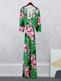 Printed Women's Backless Midi Dress Sexy Hollow Out V-neck Lantern Sleeved Slim Robe 2023 Summer Lady Chic Vestidos-Outfit