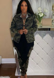 Casual Zipper Up Full Sleeves Camo Pockets Regular Two Piece Jacket and Pants