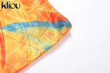 Kliou Tie Dry Two Piece Set Women 2021 Sexy Halter Sequined Beachwear Cleavage Crop Top+Mini Skirt Suit Female платье