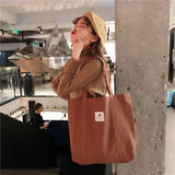 New Retro Women's Shoulder Bag Simple Solid Color Small Fresh Canvas Bag Literary Women's Buckle Tote Bag Large Capacity