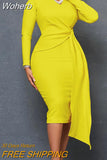 Bodycon Midi Dress African Dresses for Women 2023 Daily Elegant High Waist Bandage Long Sleve Robe Femme African Clothes-Outfit