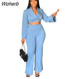 Winter Office Ladies Two Piece Set African Women Fashion Solid V-neck Suit Jacket Slit Trousers Two Piece Set Women-Outfit