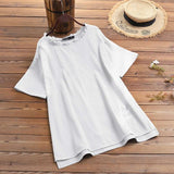 Spring Blouse Women Fashion O Neck Short Sleeve Solid Shirt ZANZEA Casual Tops Tunic Loose Holiday Blusas Chemise