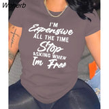 Women T-shirts Letter Print Short Sleeve O-neck Stretchy T Shirt Tops Female Fashion Streetwear Casual Tees Tops Summer-Outfit