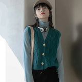 Sweater Vest Fresh Lovely Students Hong Kong Style Retro Outwear Gentle Ulzzang V-neck Single Breasted Leisure Fashion