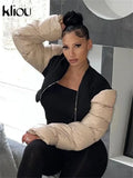 Kliou Punk Street Jacket Women Hipster Stitching Cotton-Padded Plus Size Sleeve Clothing Goth Zipper Sheath Y2K High Street