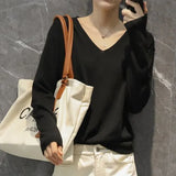 Women Sweaters White Long Sleeve O-neck Basic Pullovers Spring Autumn Solid Korean Sweater Bottoming Shirts V-neck
