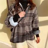 Warm Women Plaid Shirt Winter Thick Velvet Lining Loose Long Sleeve Ladies Blouse Turn Down Collar Vintage Blusas De