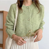 Loose Women Cardigan Sweater Casual O Neck Loose Knitted Jacket Long Sleeve Korean Fall Button Up Female Short Sweater