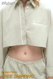 2023 Women Summer Short Shirts Blouses Tops Casual Striped Loose Female Elegant Street Poplin Top Clothing-Outfit