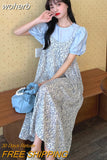 Dress Women Korean Style Floral Shirring Casual Summer Holiday Sweet Preppy New Elegant Simple Female Breathable Ins-Outfit