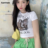 Korean Fashion Crop Tops Dog Printed Short Sleeve T-shirts Kpop Japanese Sweet Kawaii Tee Shirts Summer Fairycore