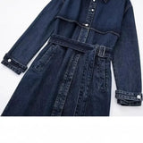 Women's Clothing Temperament Commuting With Belt Long Denim Wind