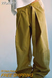 2023 Women Summer Wide Leg Pants Fashion Loose Patchwork Drawstring Bow Female Elegant Street Pant Trousers Clothing-Outfit