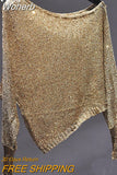 Women's Irregular Solid Blouse Pullovers Spring Sequined Shirts Sweater Fashion Vintage Sexy Knit Tops Female QT1403-Outfit